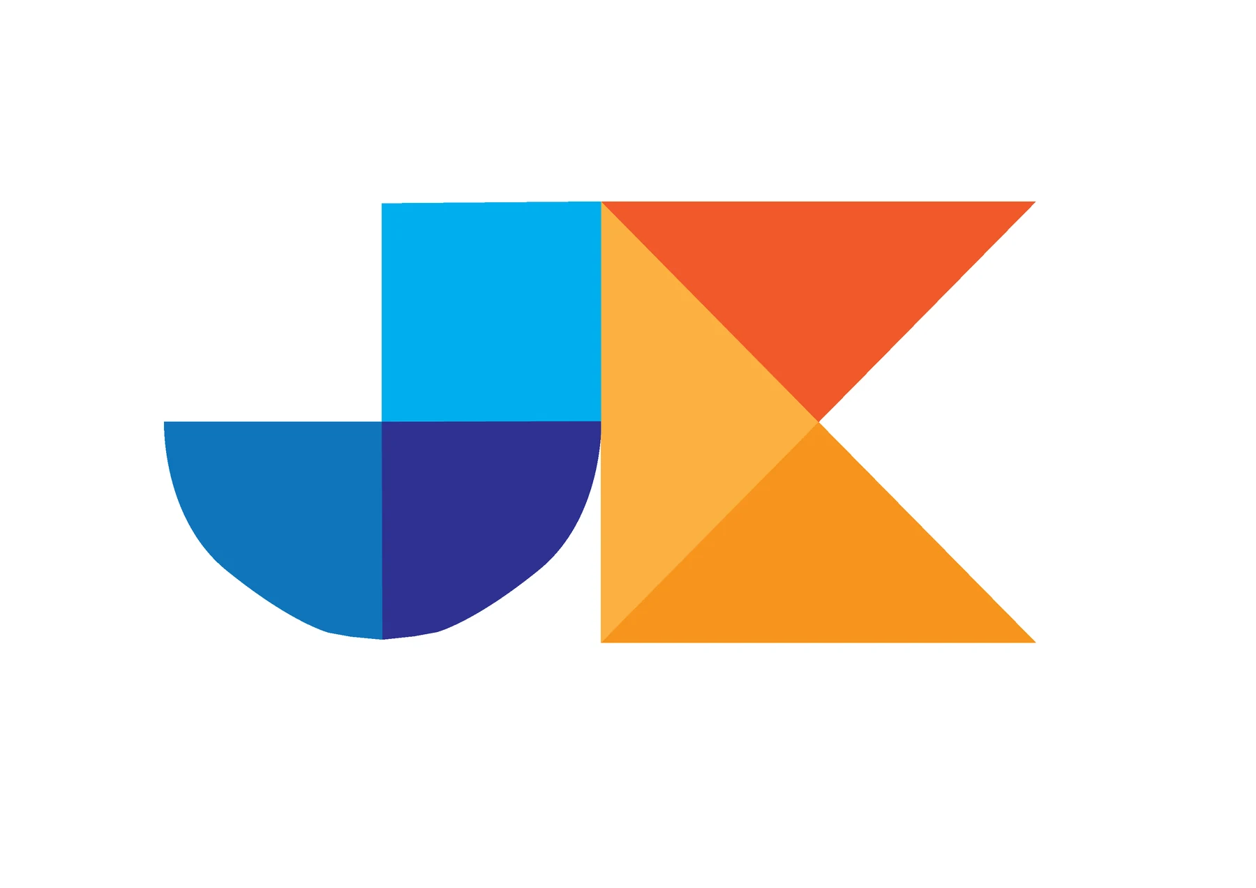 Geometric blue and orange JK monogram designed in Illustrator